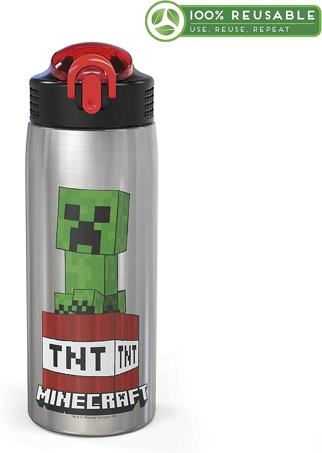 27oz Minecraft Stainless Steel Water Bottle with Flip-up Straw Spout and Locking Spout Cover L960740