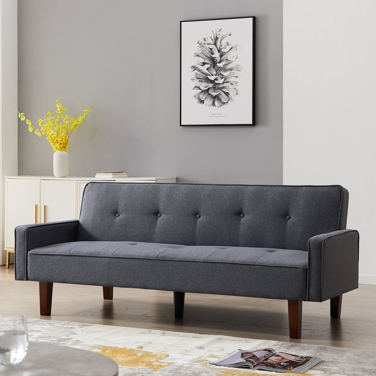 75-inch Square Arm Futon Sleeper Sofa Brown Wood Foam E1065