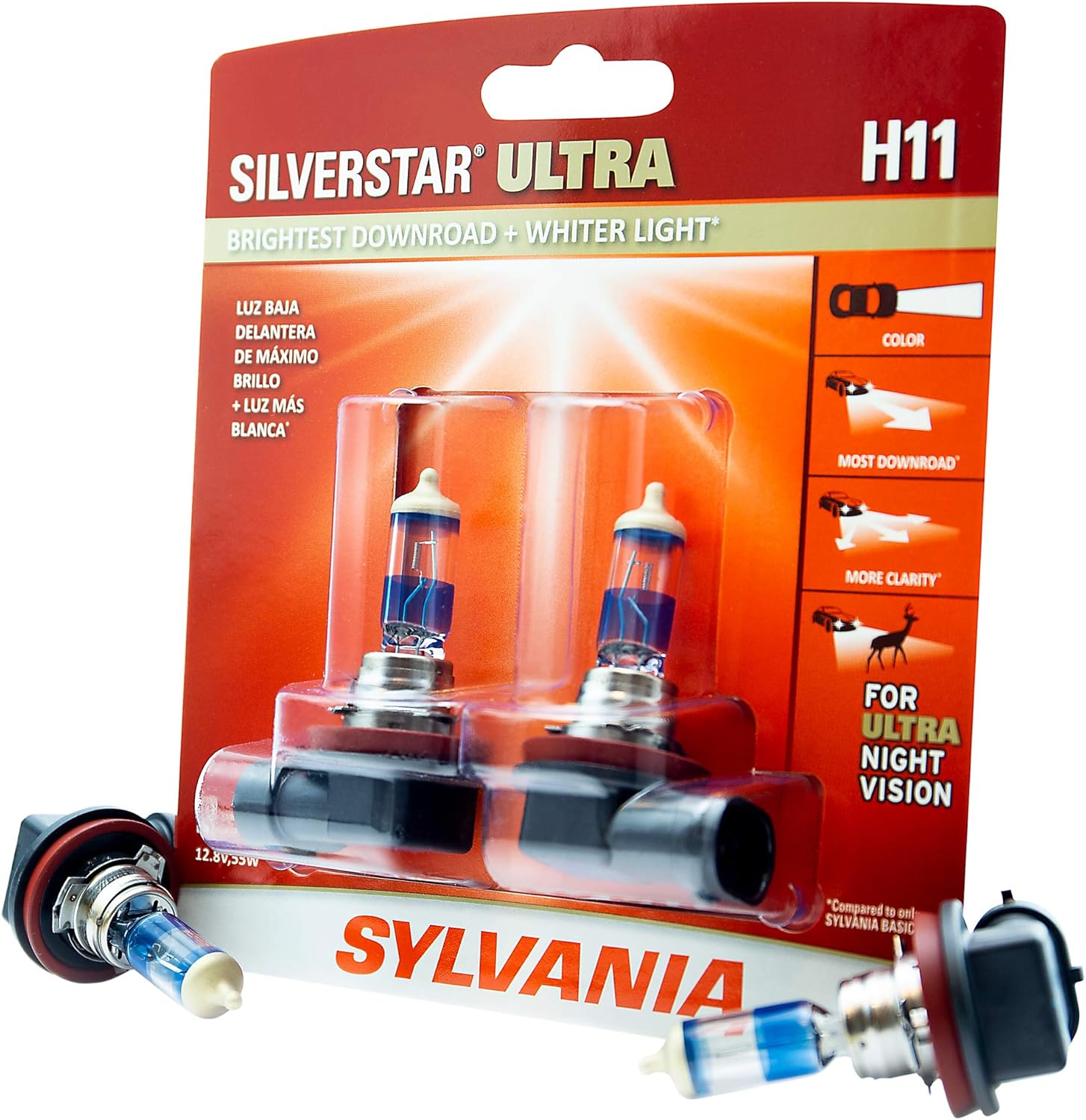 H11 Halogen Headlight Bulb High Beam Low Beam Fog Replacement Bulb Pack of 2 B4163