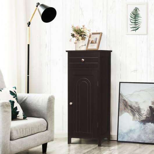 Brown Wooden Floor Cabinet with Drawer and Shelf G991386