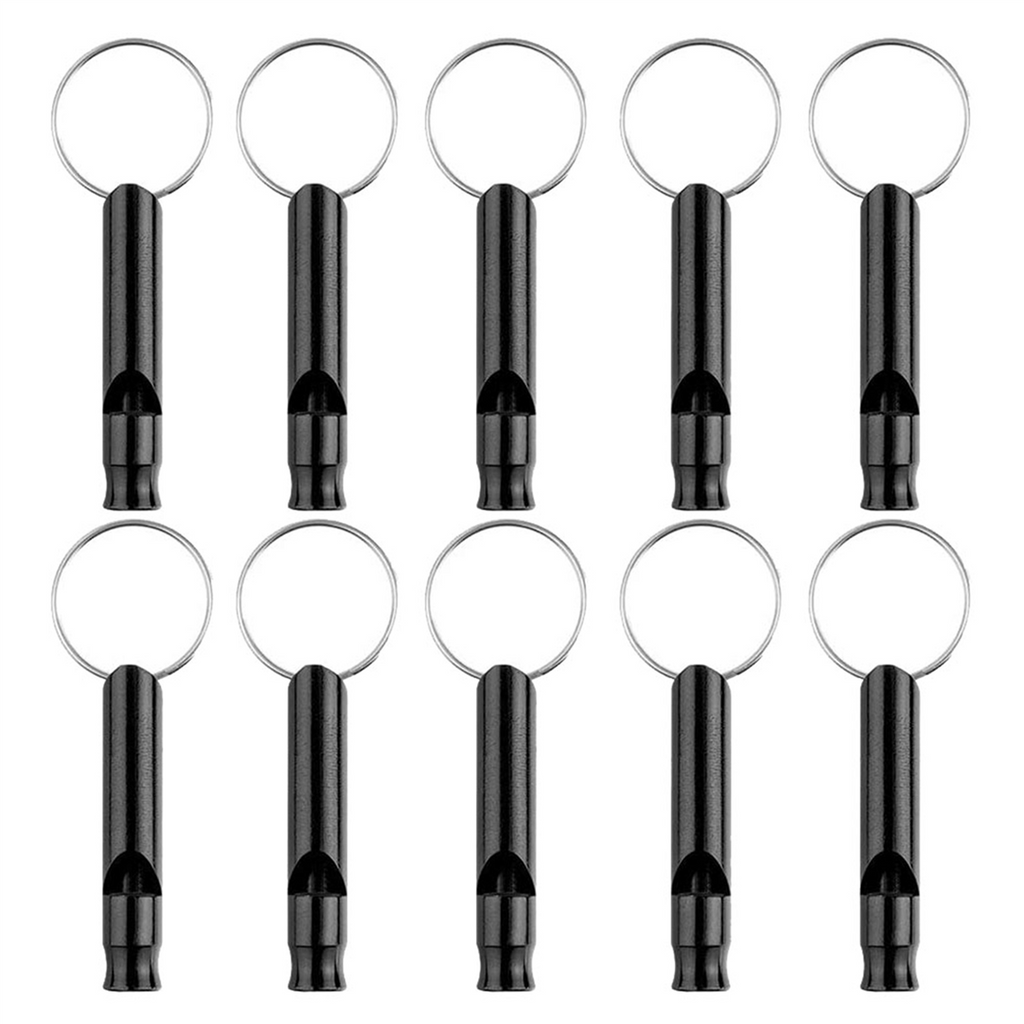 Black Aluminum Whistle 100 Pack with Keychain H836