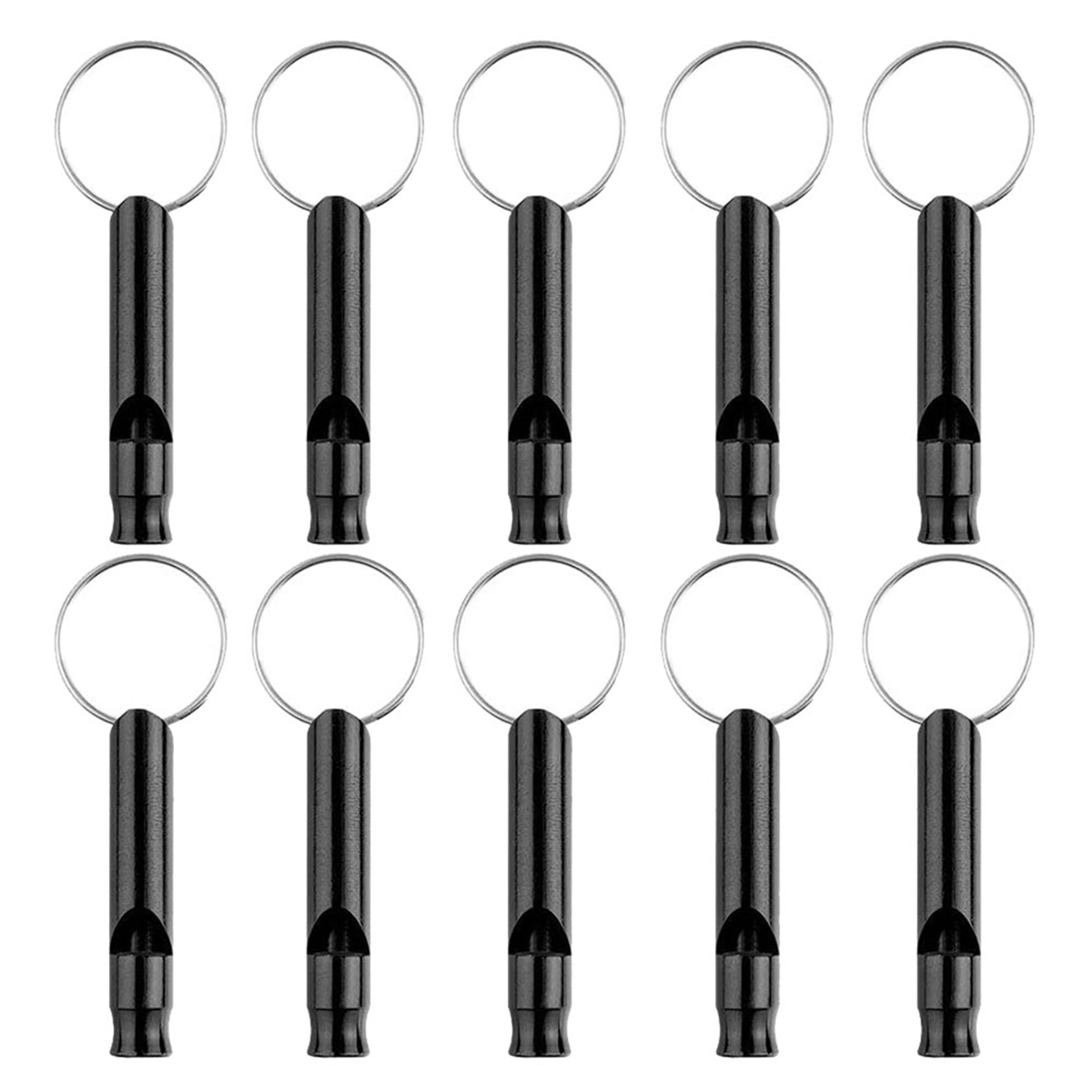 Black Aluminum Whistle 100 Pack with Keychain H836