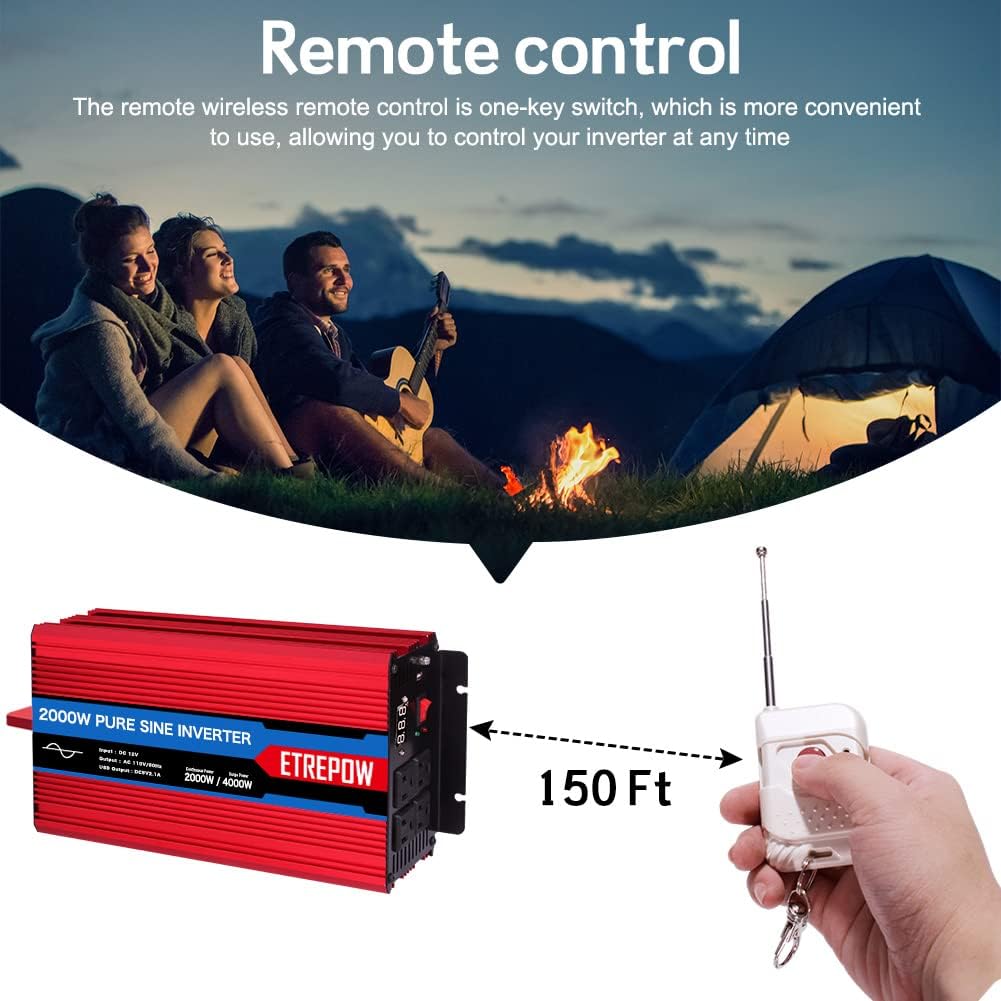 2000 Watt Pure Sine Wave Power Inverter 12V DC to 110V AC Wireless Remote Control K59838