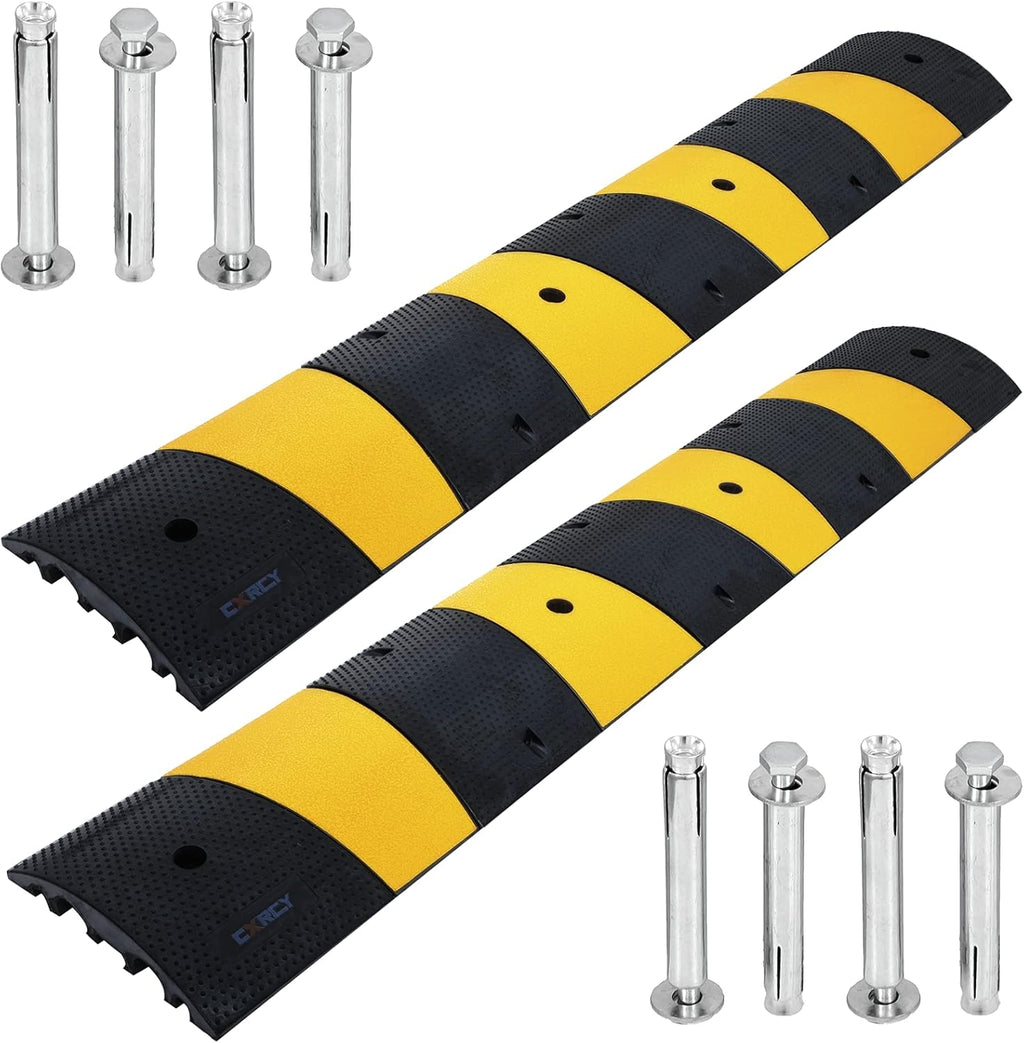 6FT Rubber Speed Bumps 2 Pack Heavy Duty Cable Protector Ramp with 8 Bolts P897