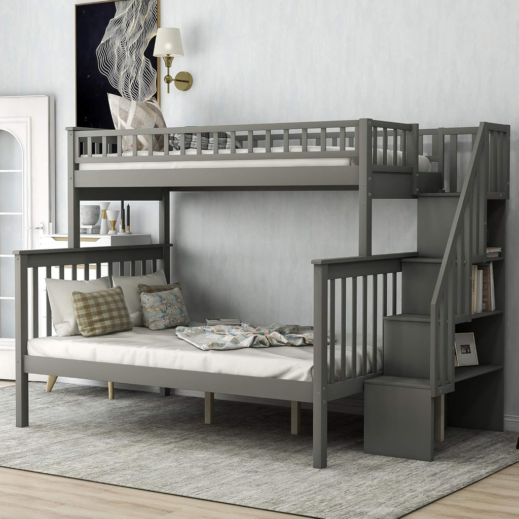 Twin Size White Loft Bed with Desk and Staircase Storage Q893763