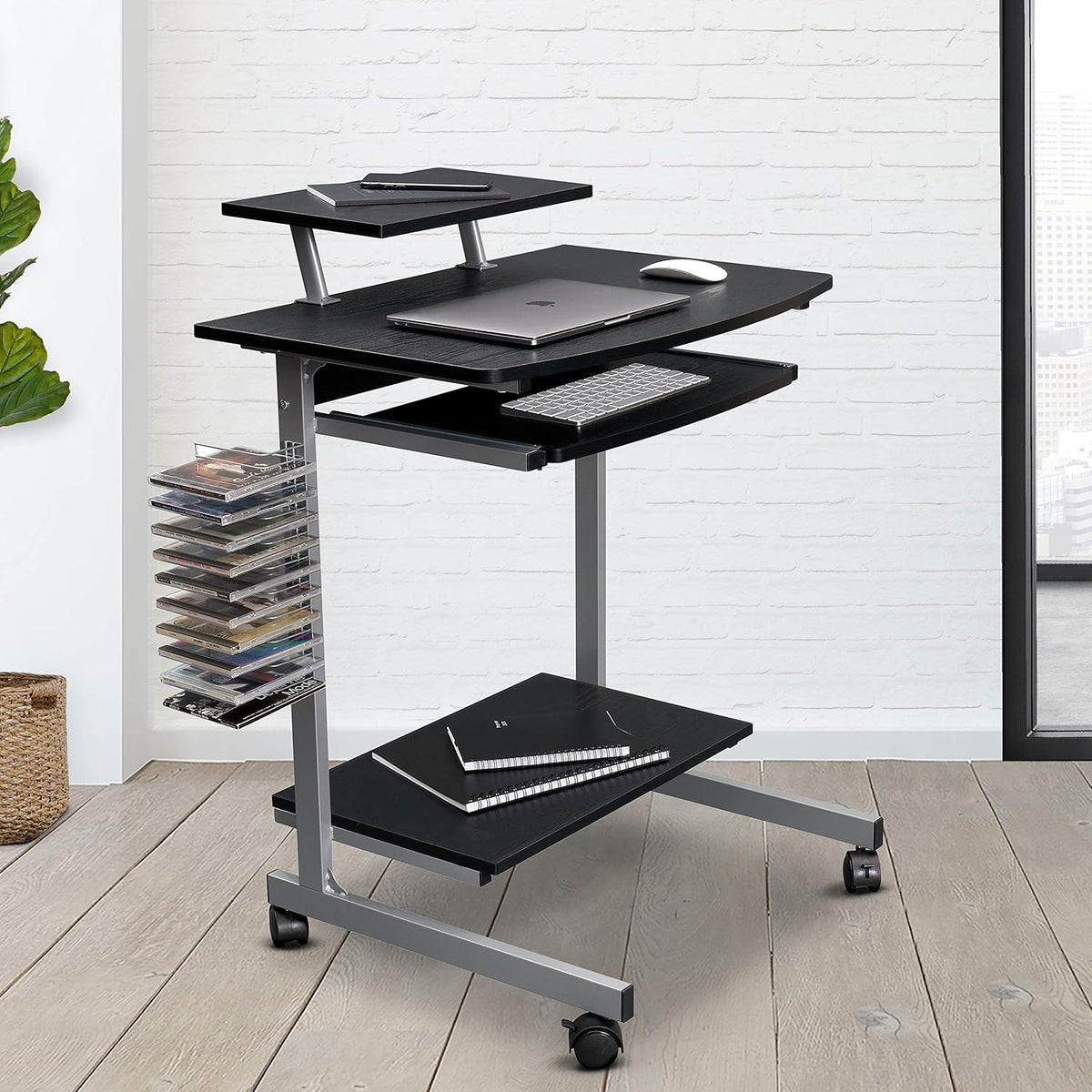 Compact Computer Cart with Storage, Espresso Pack of 2 R18276