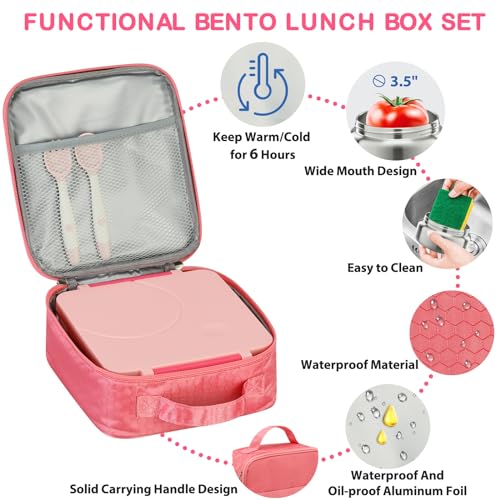 Black Bento Lunch Box Set with 8oz Soup Thermo and Insulated Lunch Bag T89147
