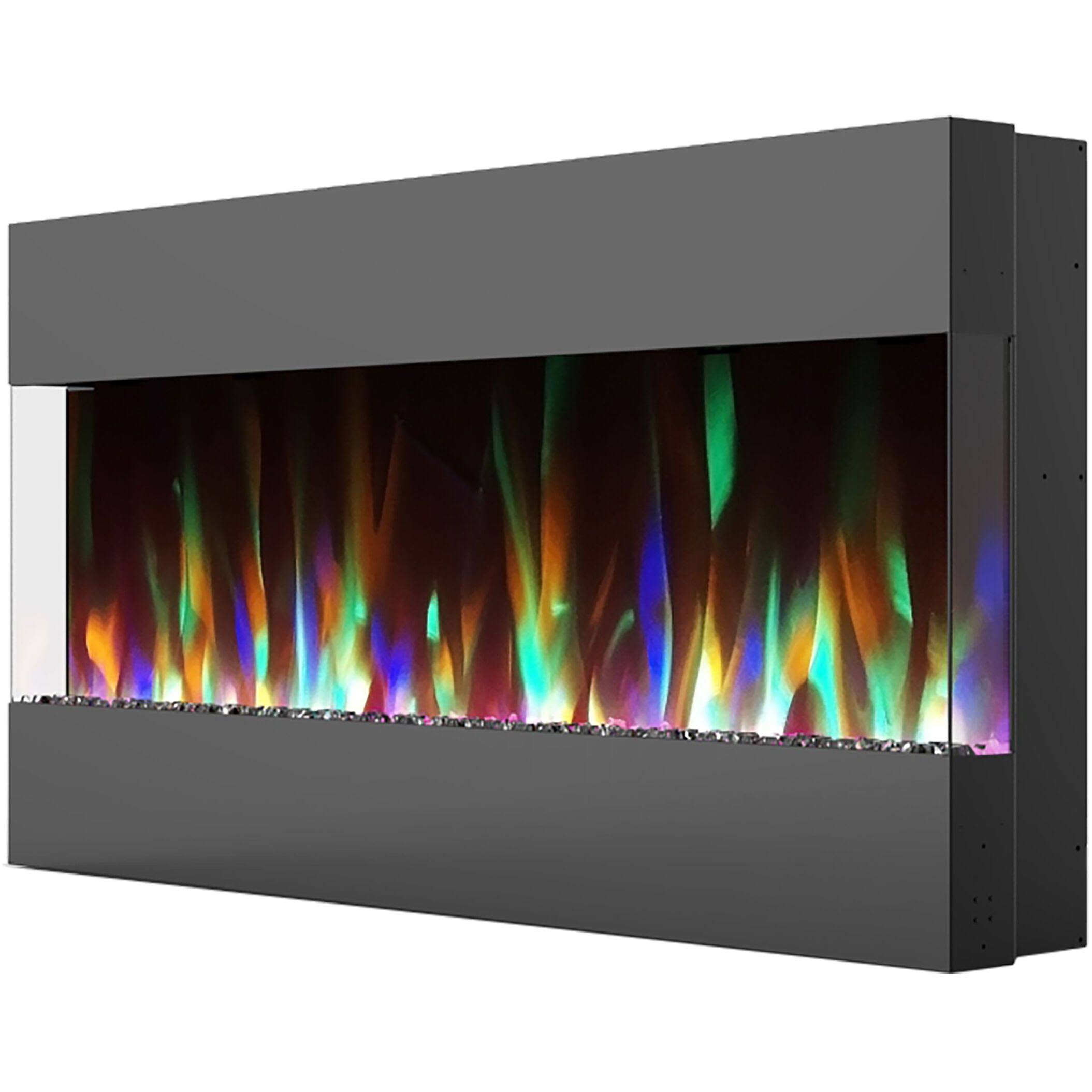 Recessed Wall Mounted Electric Fireplace with Crystal and LED Color Changing Display, Black S992
