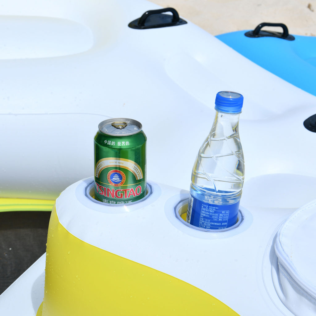 Inflatable Floating Island Lounge Raft with Cup Holders and Coolers - 6 Person Z743