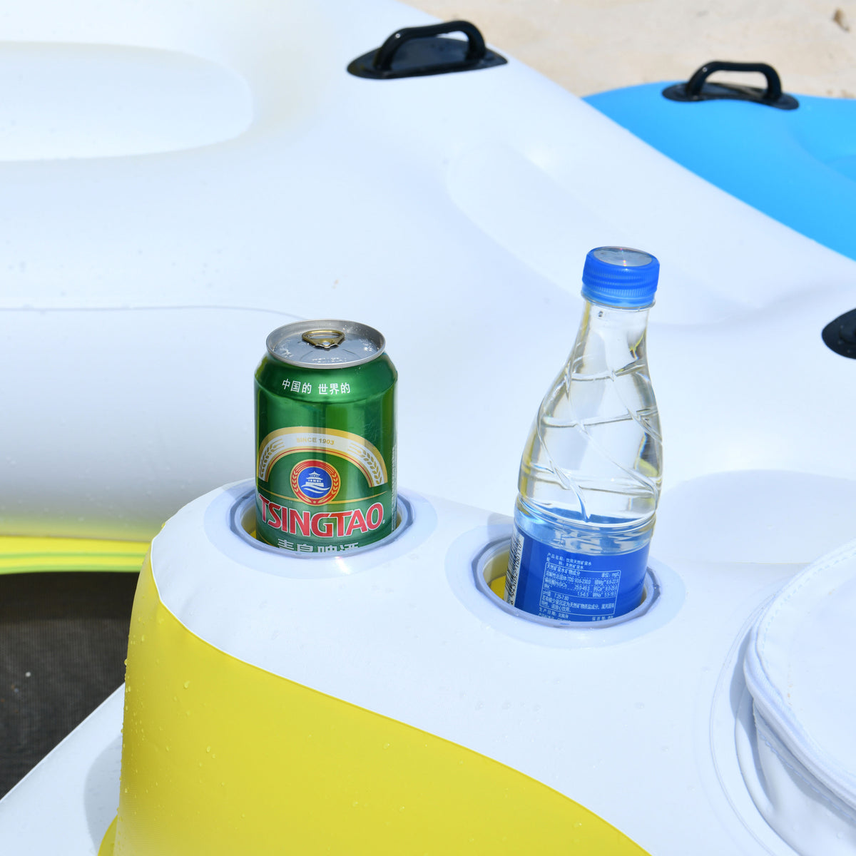 Inflatable Floating Island Lounge Raft with Cup Holders and Coolers - 6 Person Z743