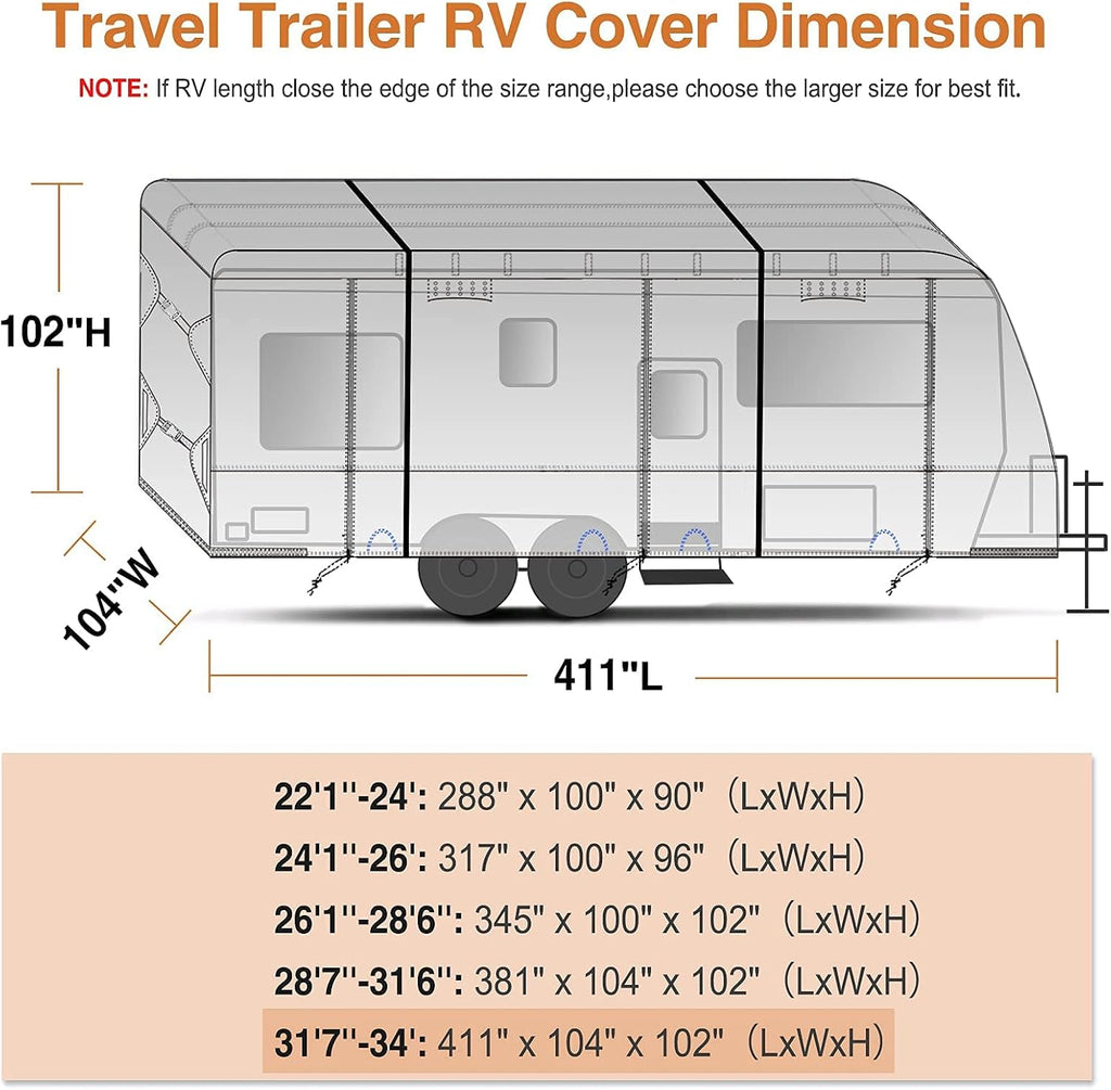 Waterproof Travel Trailer RV Cover with 4 Gutter Spout Covers N58702