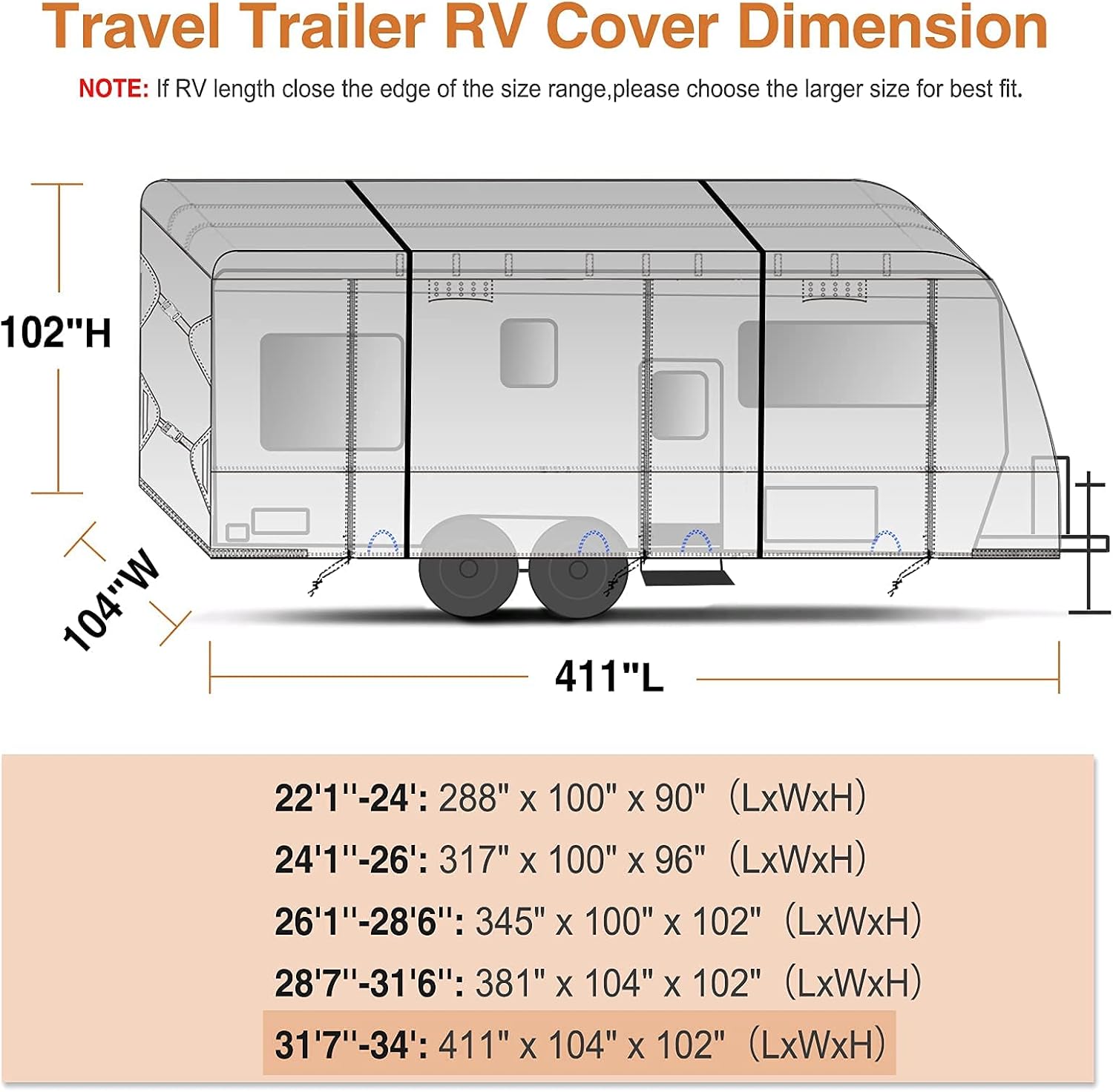 Waterproof Travel Trailer RV Cover with 4 Gutter Spout Covers N58702