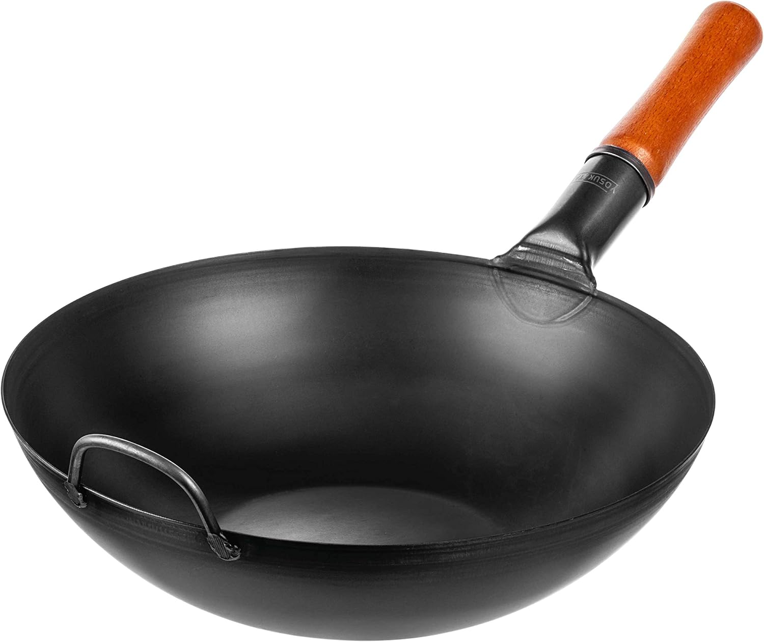 Carbon Steel Wok Pan 13,5" Flat Bottom Black Steel Wok G3322