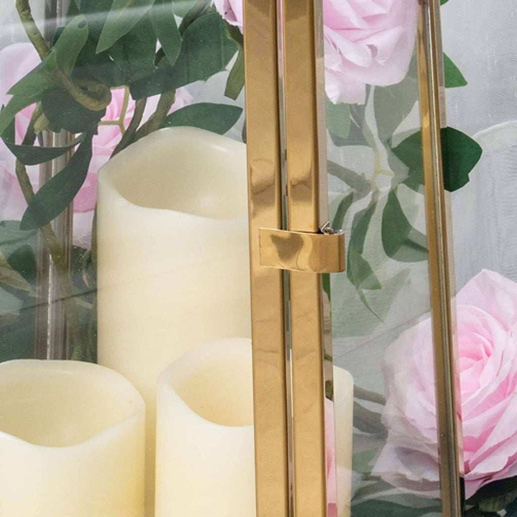Gold Tall Metal Lantern Candle Holder T89172