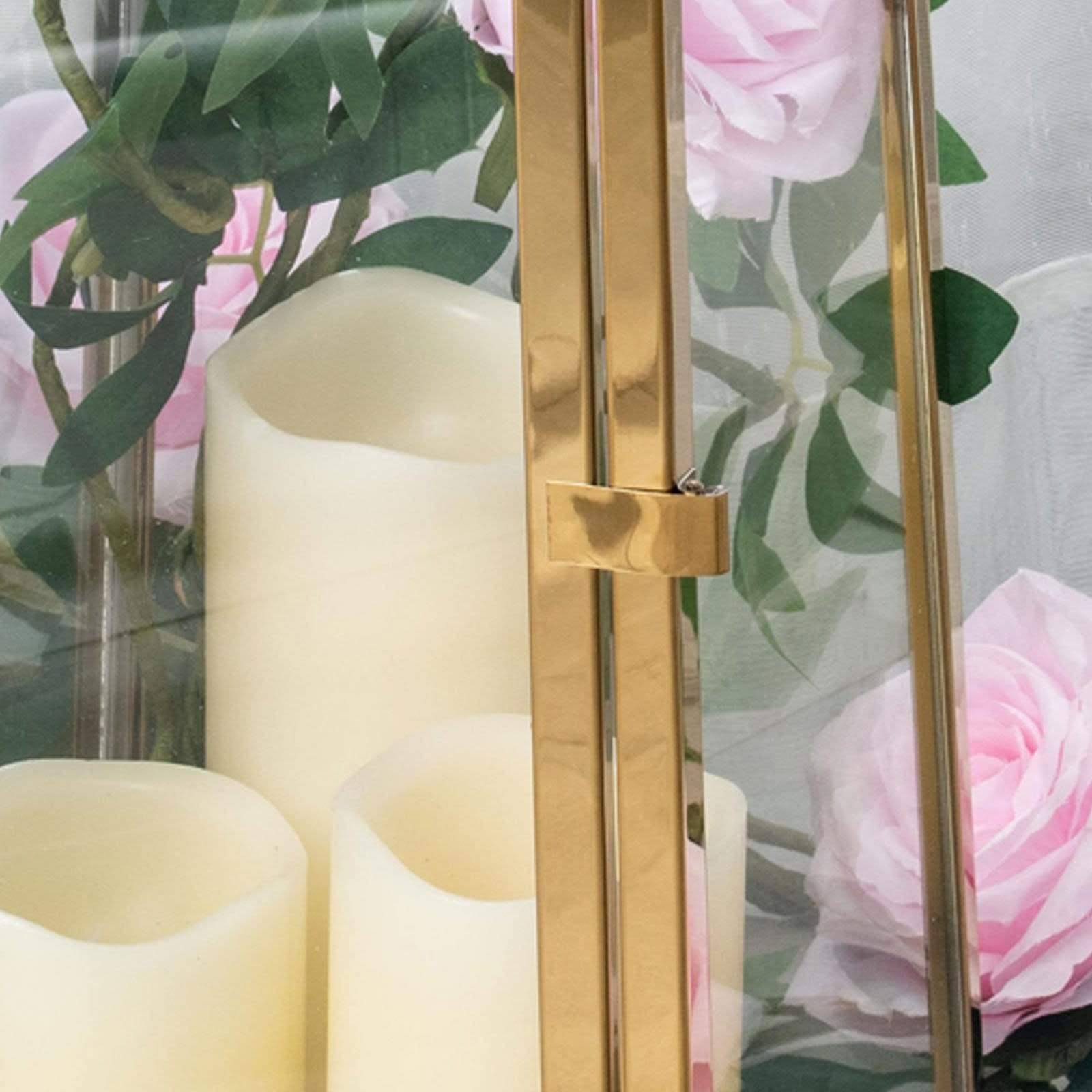 Gold Tall Metal Lantern Candle Holder T89172