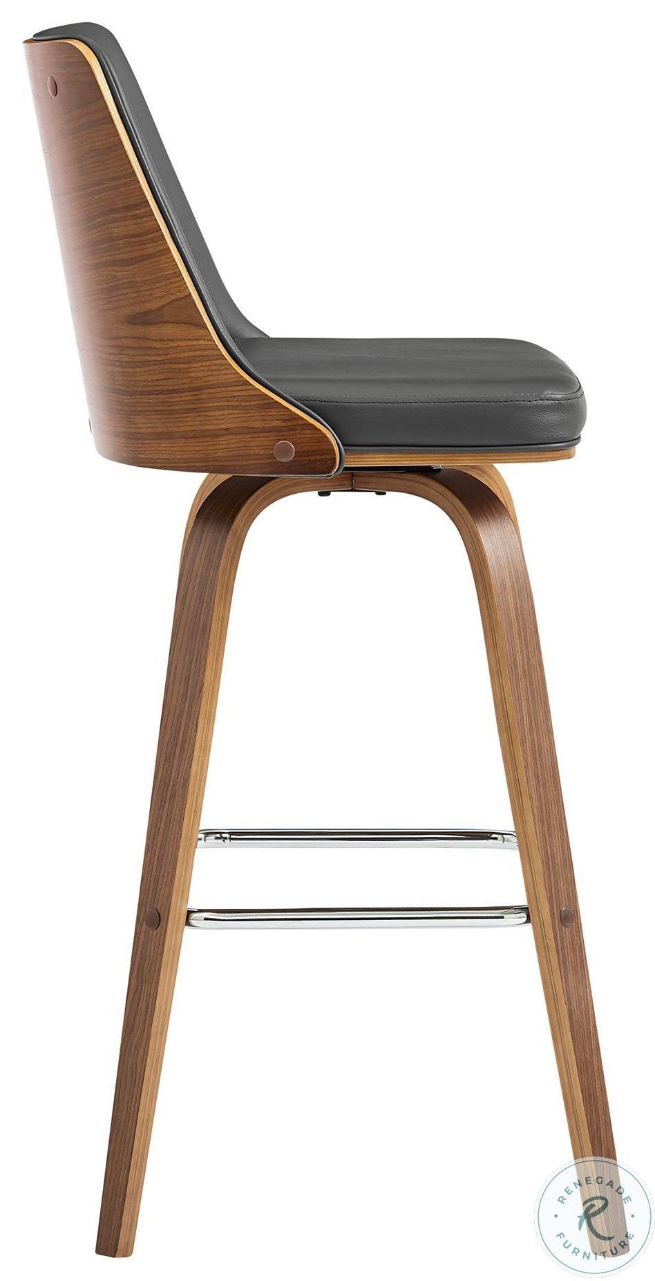 Gray Faux Leather and Walnut Wood Swivel Counter Stool F6723