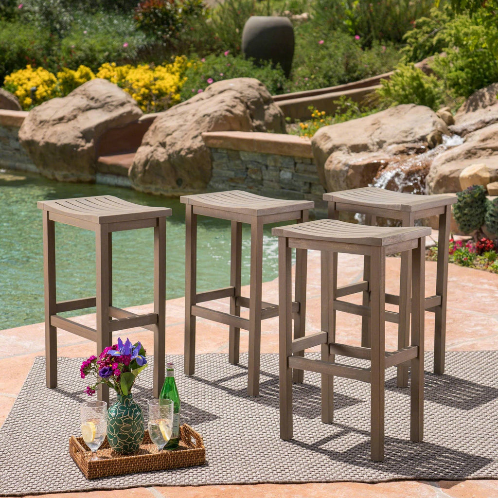 Gray Acacia Wood Outdoor Bar Stool Set of 4 X3788