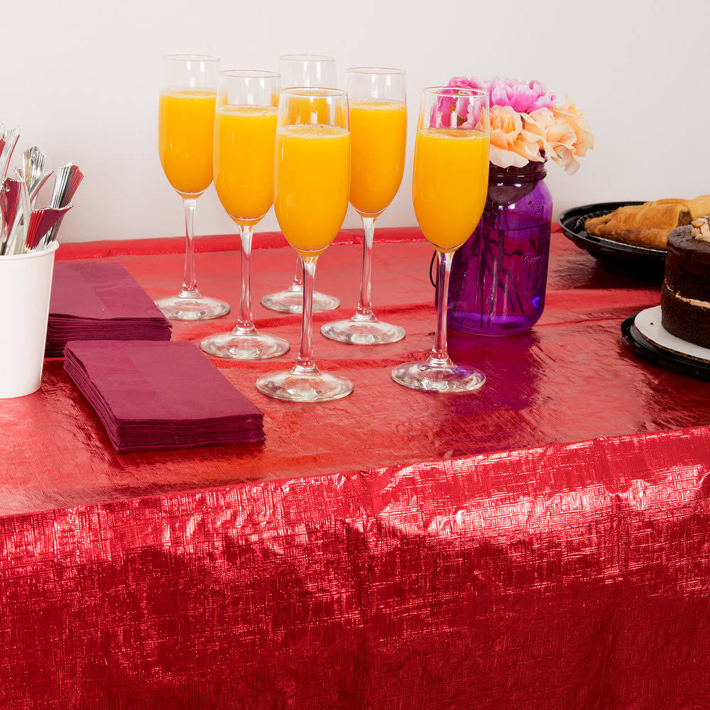Red Metallic Plastic Table Cover - 12/Case E127