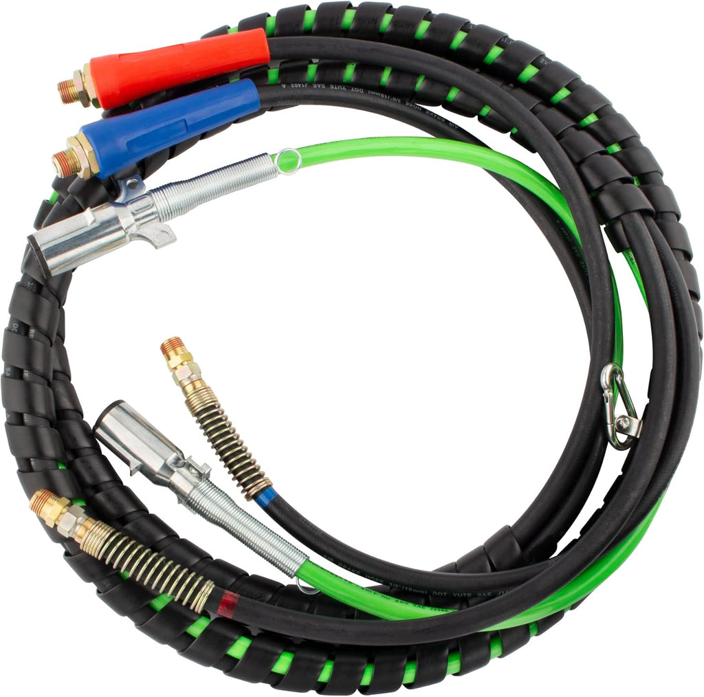 15 Ft 3 in 1 ABS & Air Power Line Hose Wrap 7 Way Electrical Cable with Handle Grip & Gladhands for Semi Truck Trailer Tractor Z9537