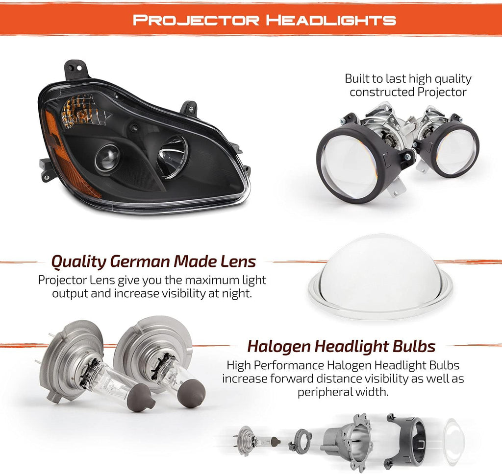 Pair Halogen Projector Headlights Black Housing I700