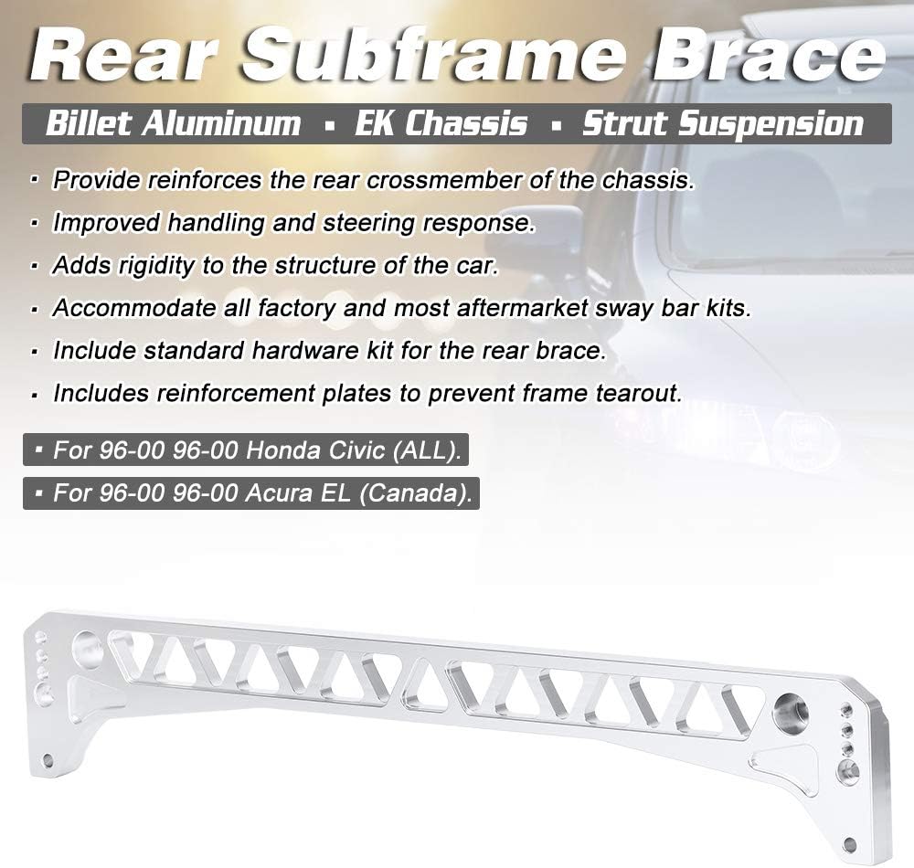 Rear Billet Aluminum Subframe Brace with Integral Sway Bar Mount for 96-00 Honda Civic EK Chassis Acura Suspension Crossmember Pack of 2 R47538