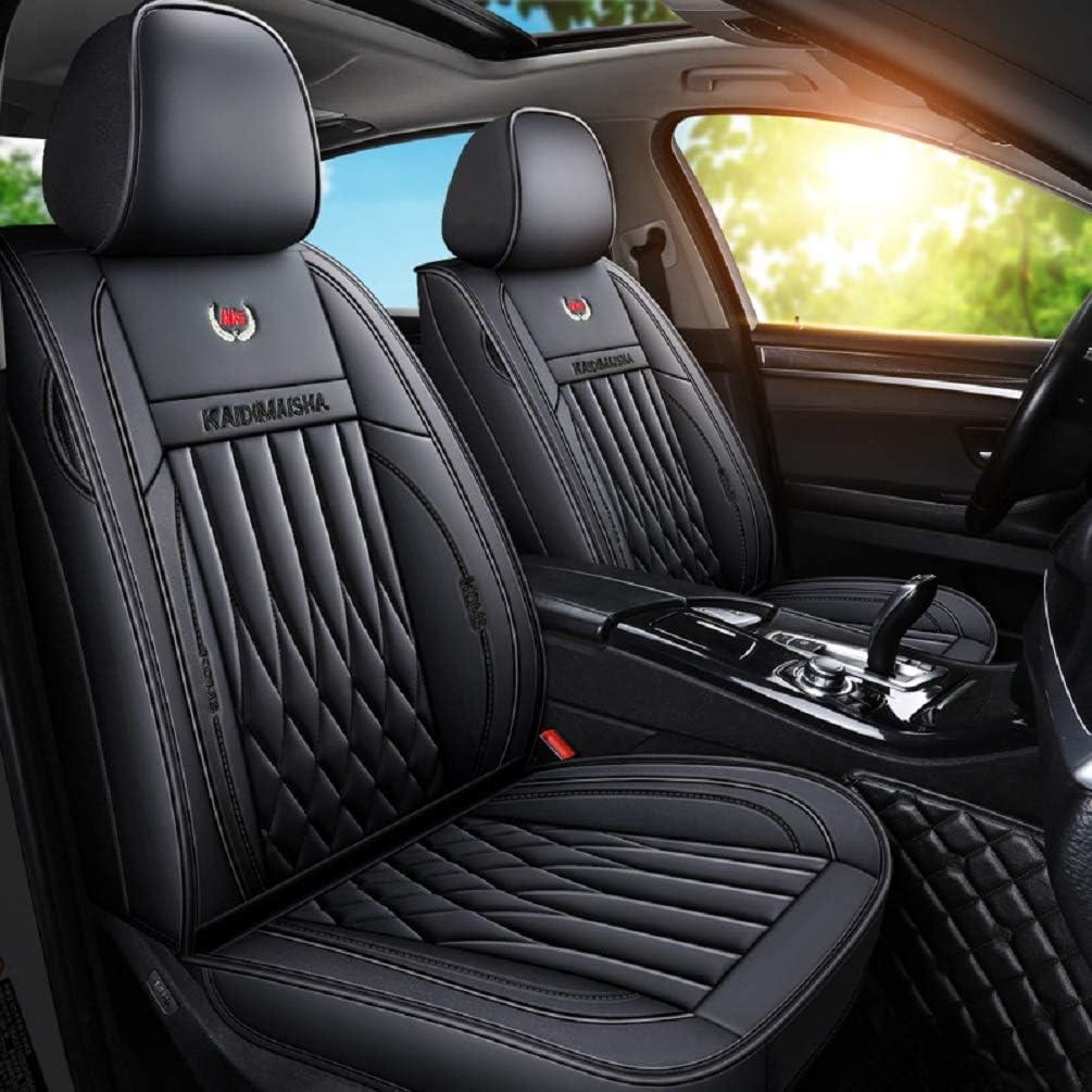 Black-White PU Leather Car Seat Covers 5 Seats Full Set N445032