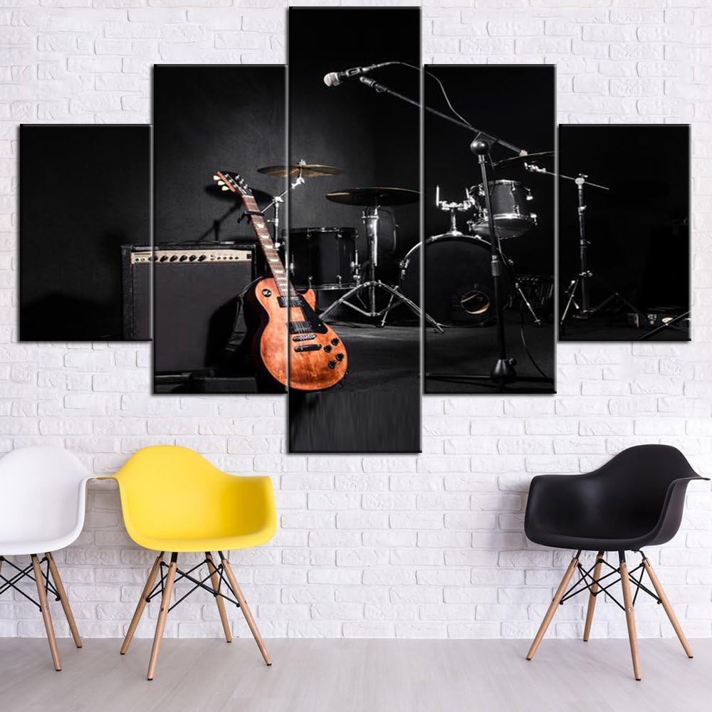 Black and White 5 Piece Canvas Wall Art Turntables Paintings E6524