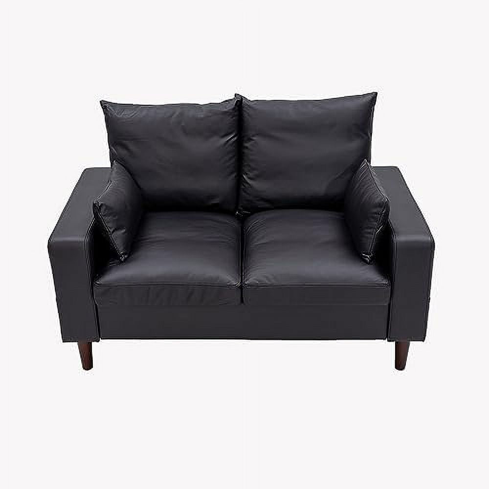 Black Faux Leather 2-Seat Sofa with Wood Leg Q835987