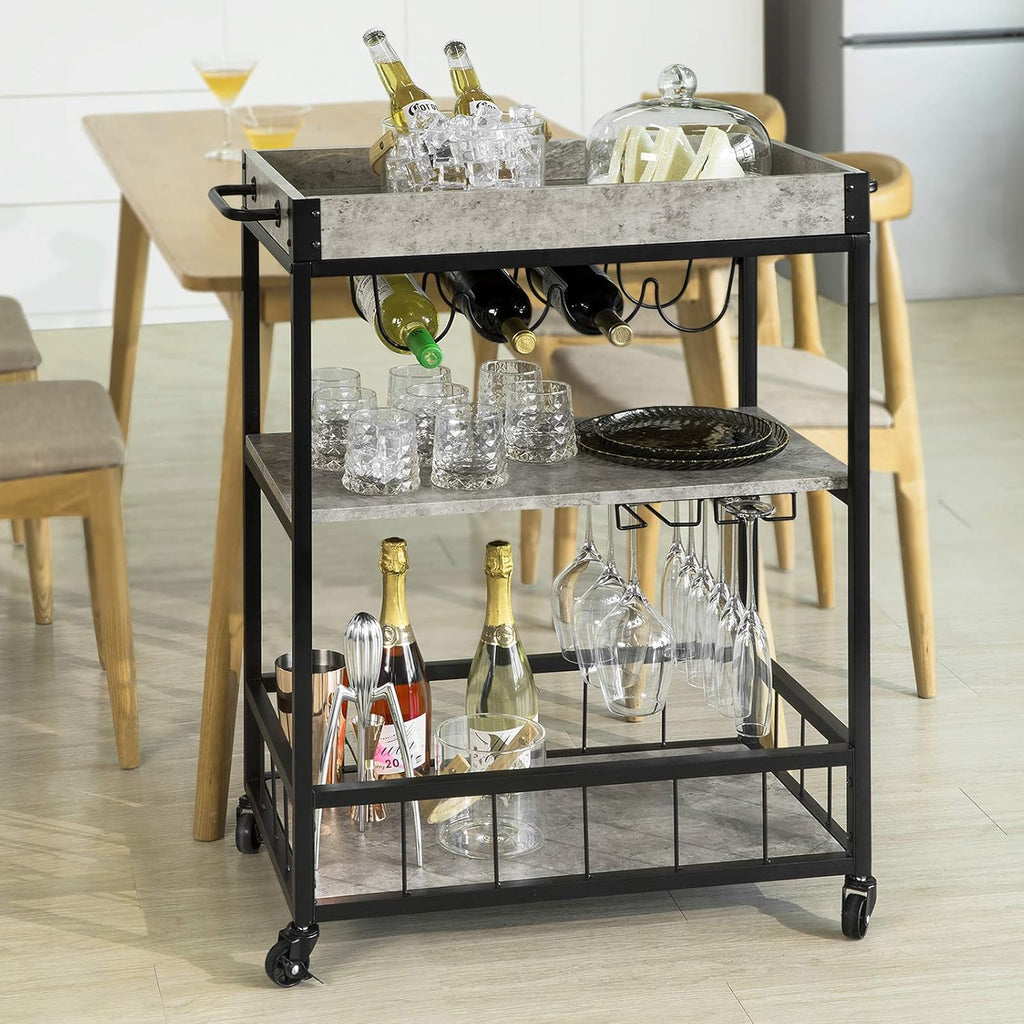 Rustic Mobile Wood Metal Serving Cart O531373