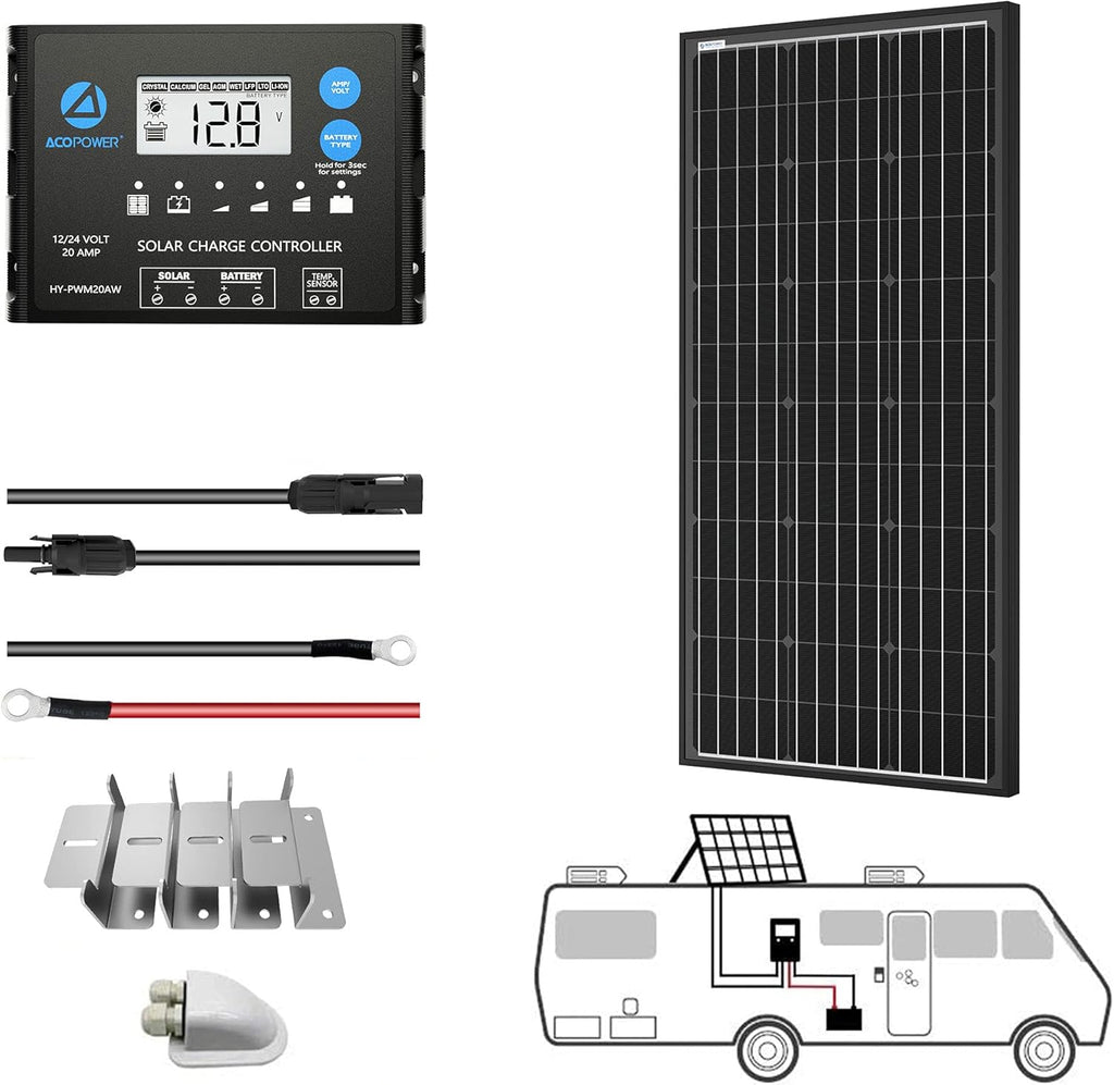 100W Monocrystalline Solar Panel Kit with 20A PWM LCD Charge Controller P829638