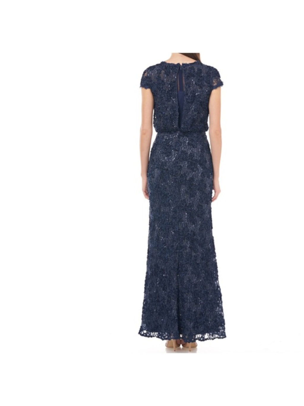 Navy Lace Zippered Soutache Embroidered Gown Maxi Dress Z552884