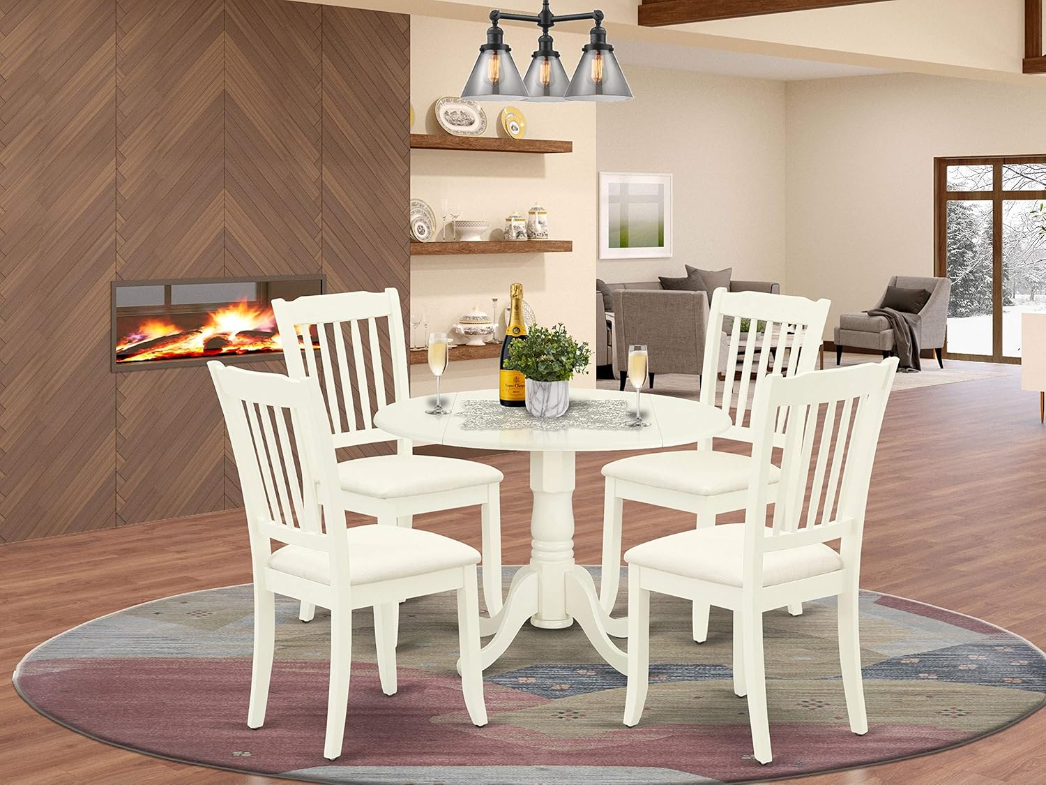 Black 5Pc Dining Set with Drop Leaf Table and Microfiber Chairs J8562