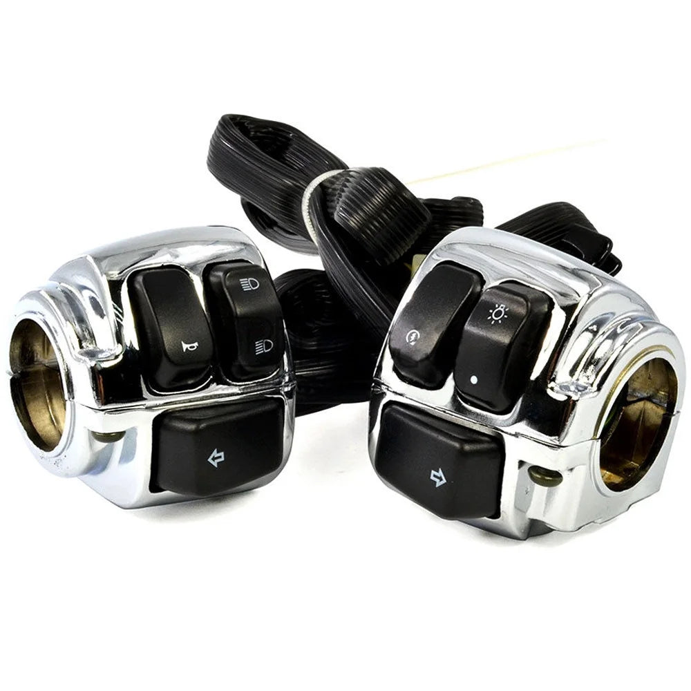 1" Chrome Handlebar Switches Control Horn On/Off Kit Brake Clutch Hand Levers Black CNC Hand Grips K88811