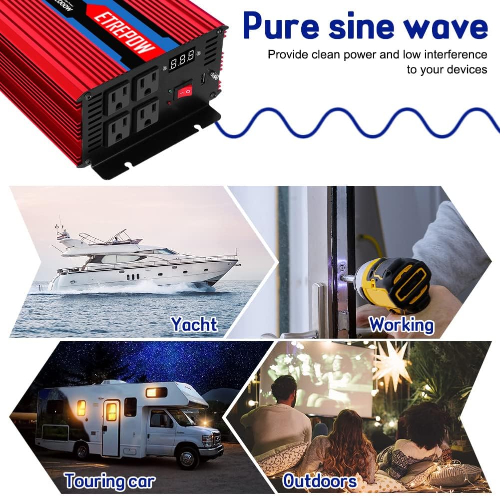 2000 Watt Pure Sine Wave Power Inverter 12V DC to 110V AC Wireless Remote Control K59838