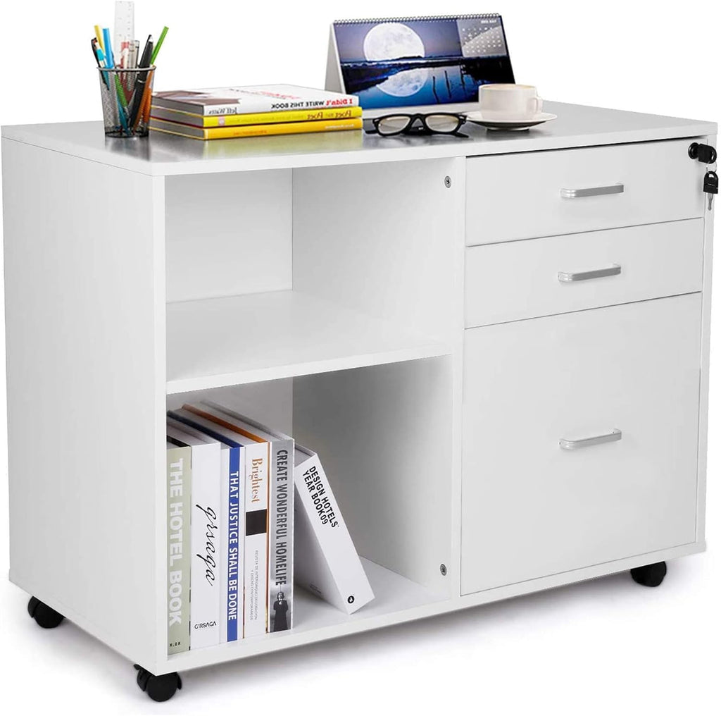 Black 3-Drawer Mobile Lateral Filing Cabinet with Rolling Lock O54256