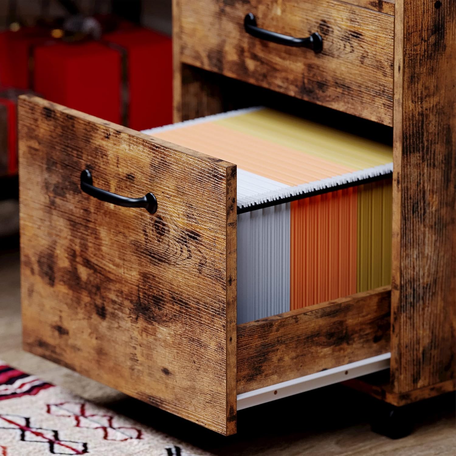 Vintage Brown Lateral Filing Cabinet with 2 Drawers P912