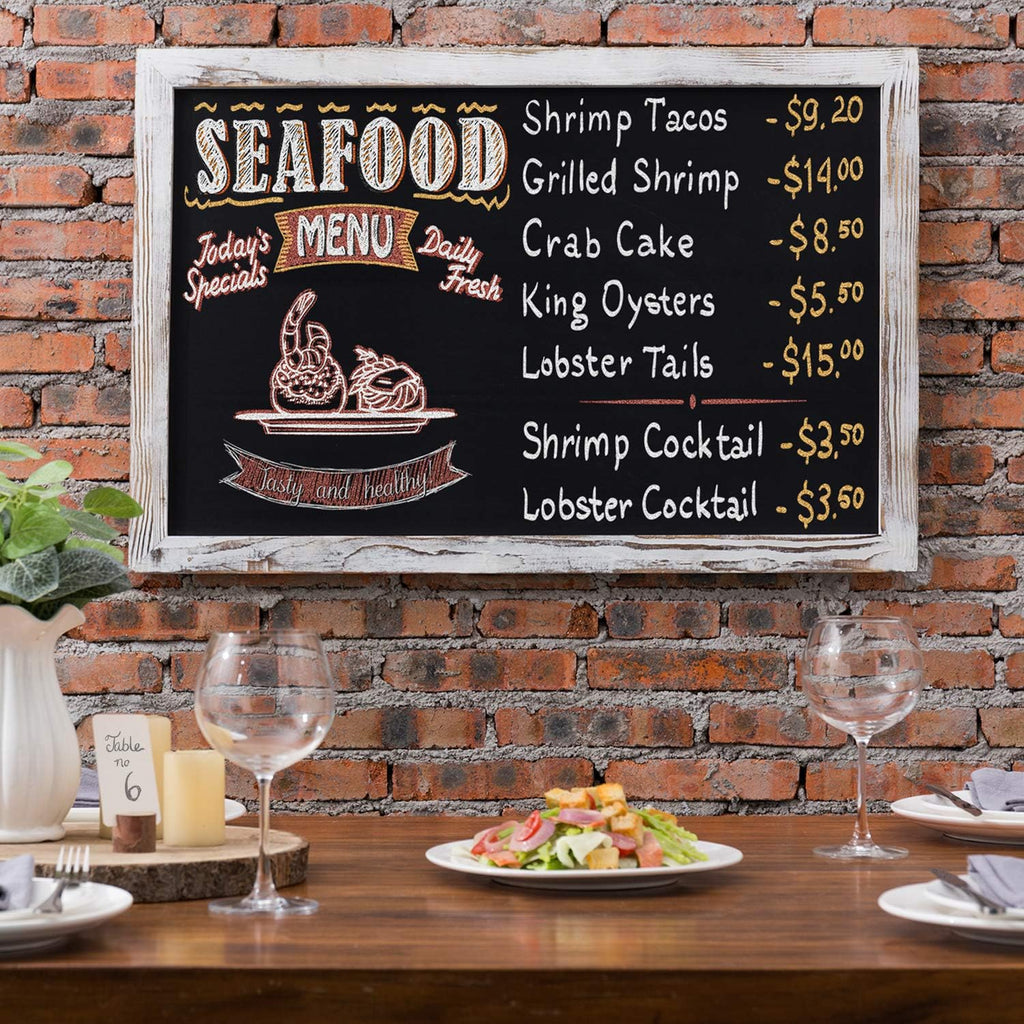 Shabby Whitewashed Wood Framed Chalkboard Sign Pack of 2 G813