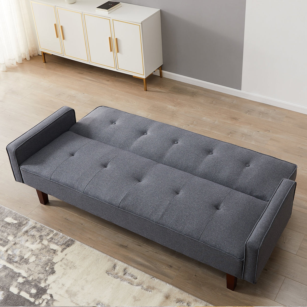 75-inch Square Arm Futon Sleeper Sofa Brown Wood Foam E1065