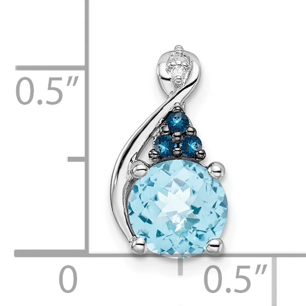Sterling Silver Rhodium-Plated Diamond London Blue Topaz Charm Pendant with Sterling Silver Cable Chain Necklace 20'' V4716