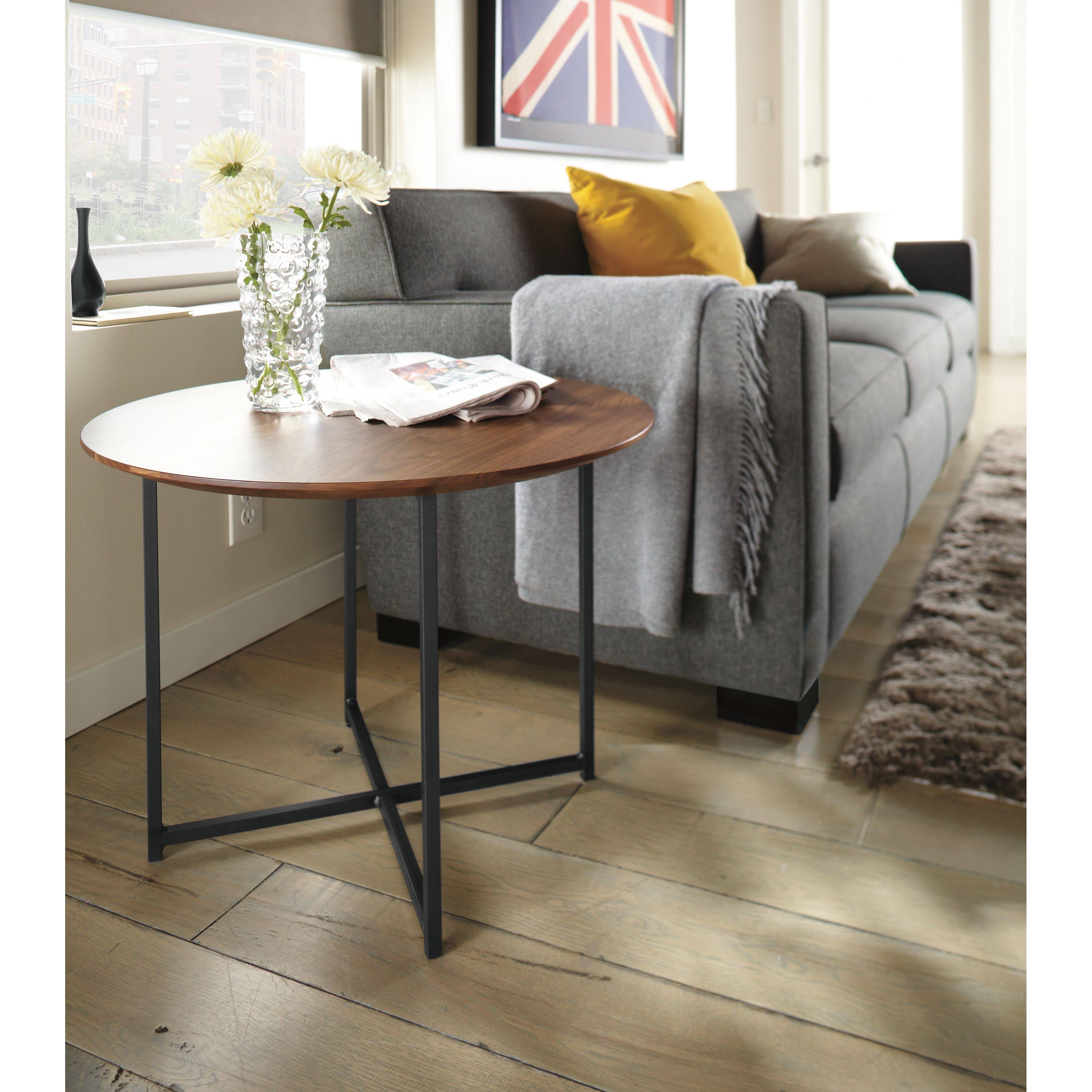 Round End Table in Recycled Natural Steel White Marbled Quartz Top N4918