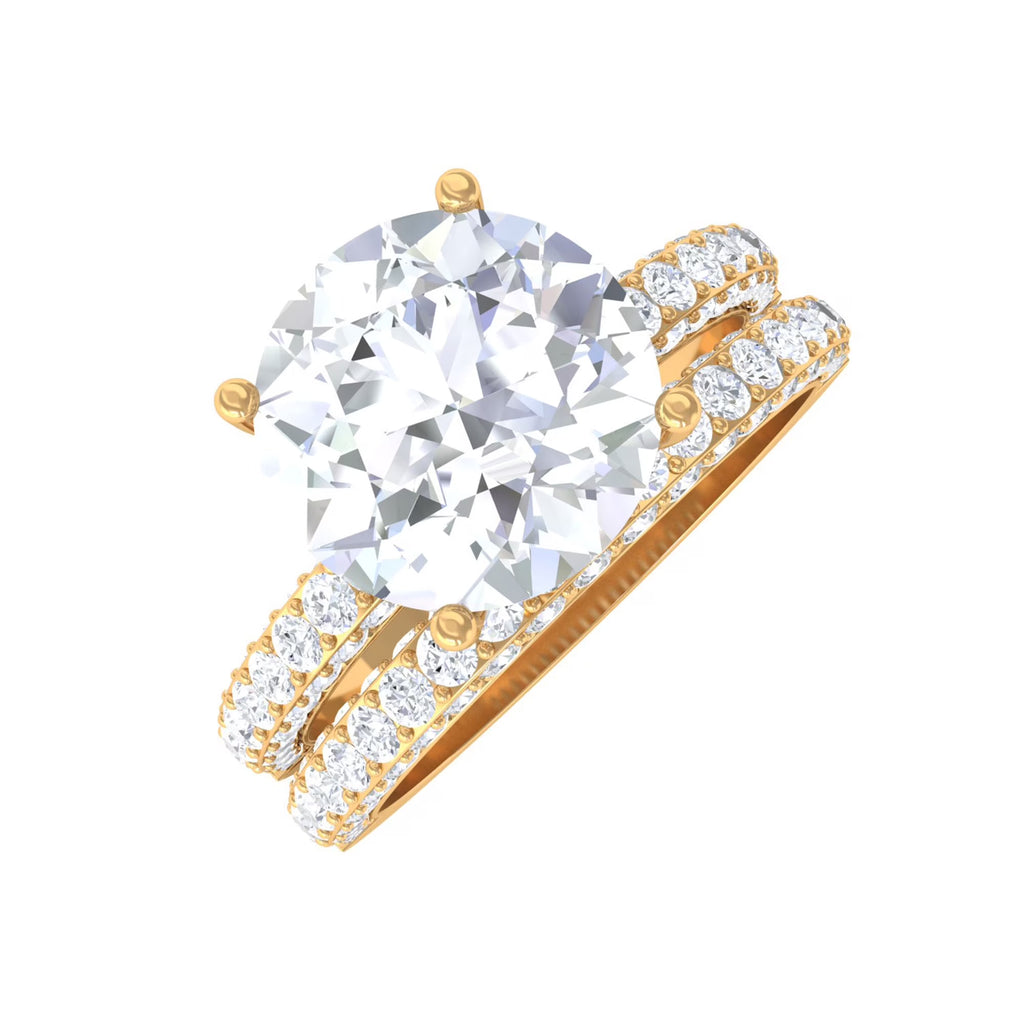 14K Yellow Gold Moissanite Solitaire Bridal Ring Set R357003