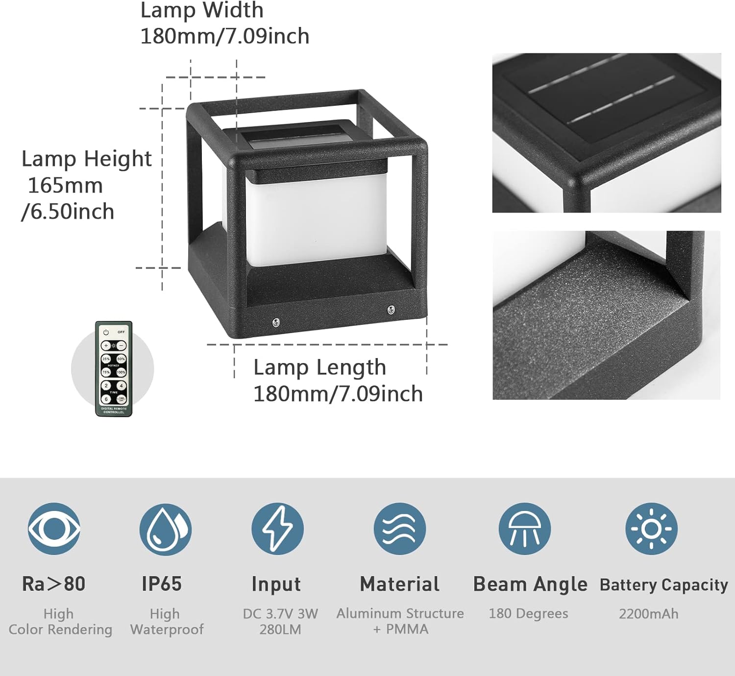 Solar Post Cap Light 3000K IP65 Waterproof V137858