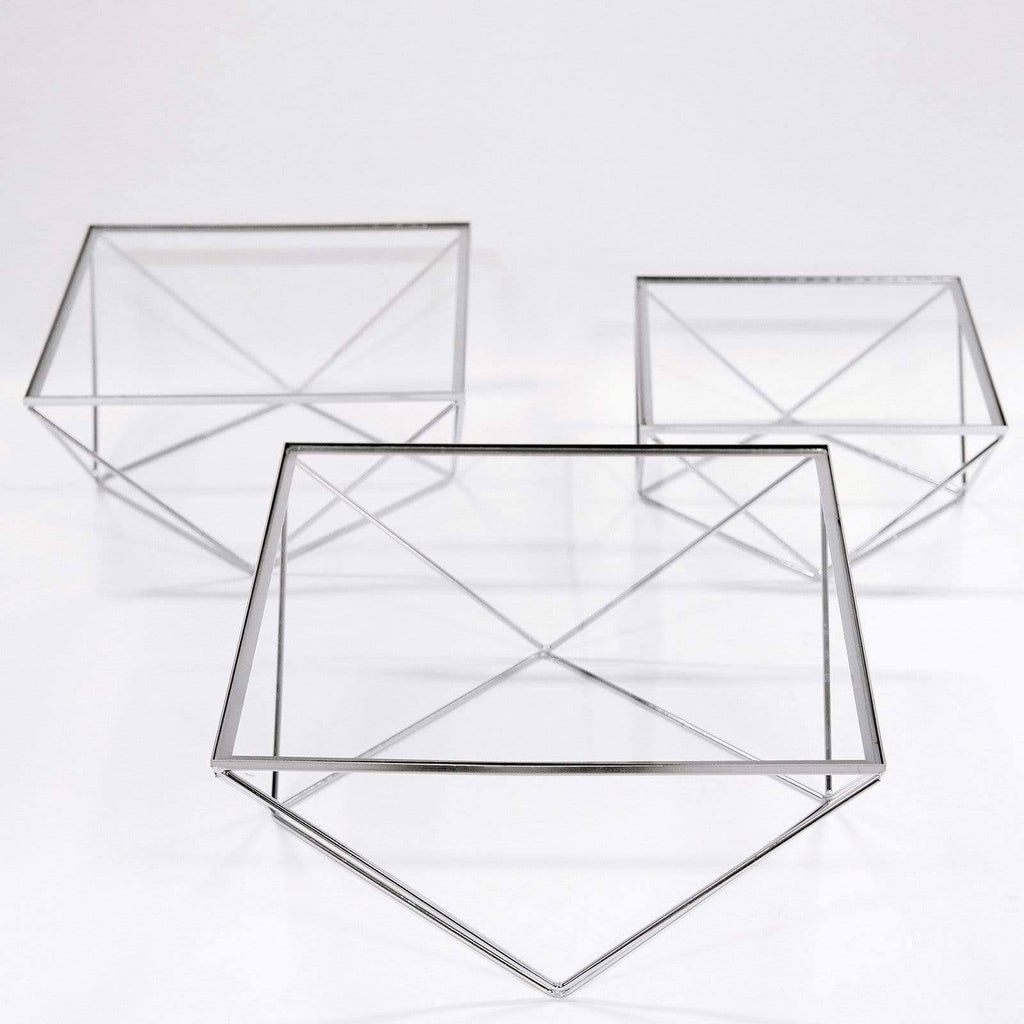 Silver and Clear Metal with Glass Geometric Cake Stands I31649