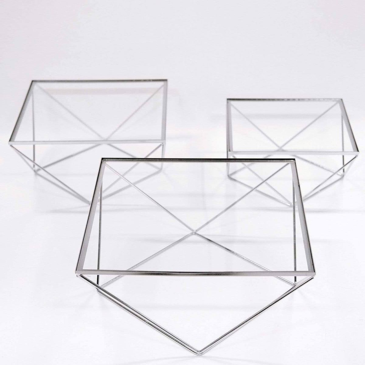 Silver and Clear Metal with Glass Geometric Cake Stands I31649