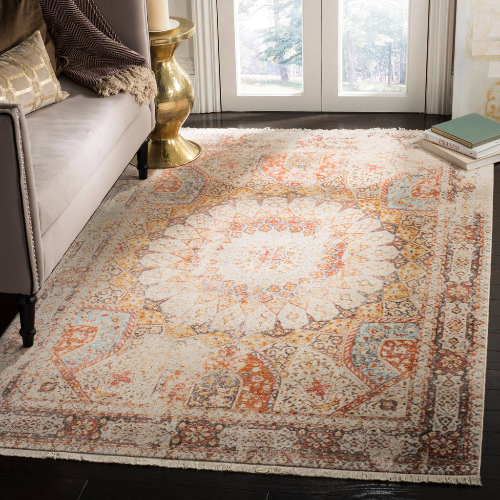 Cream Rust Rectangle Rug V657