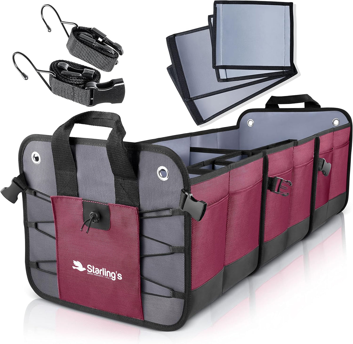 Car Trunk Organizer, 3 Compartments, Pack of 2 A26726
