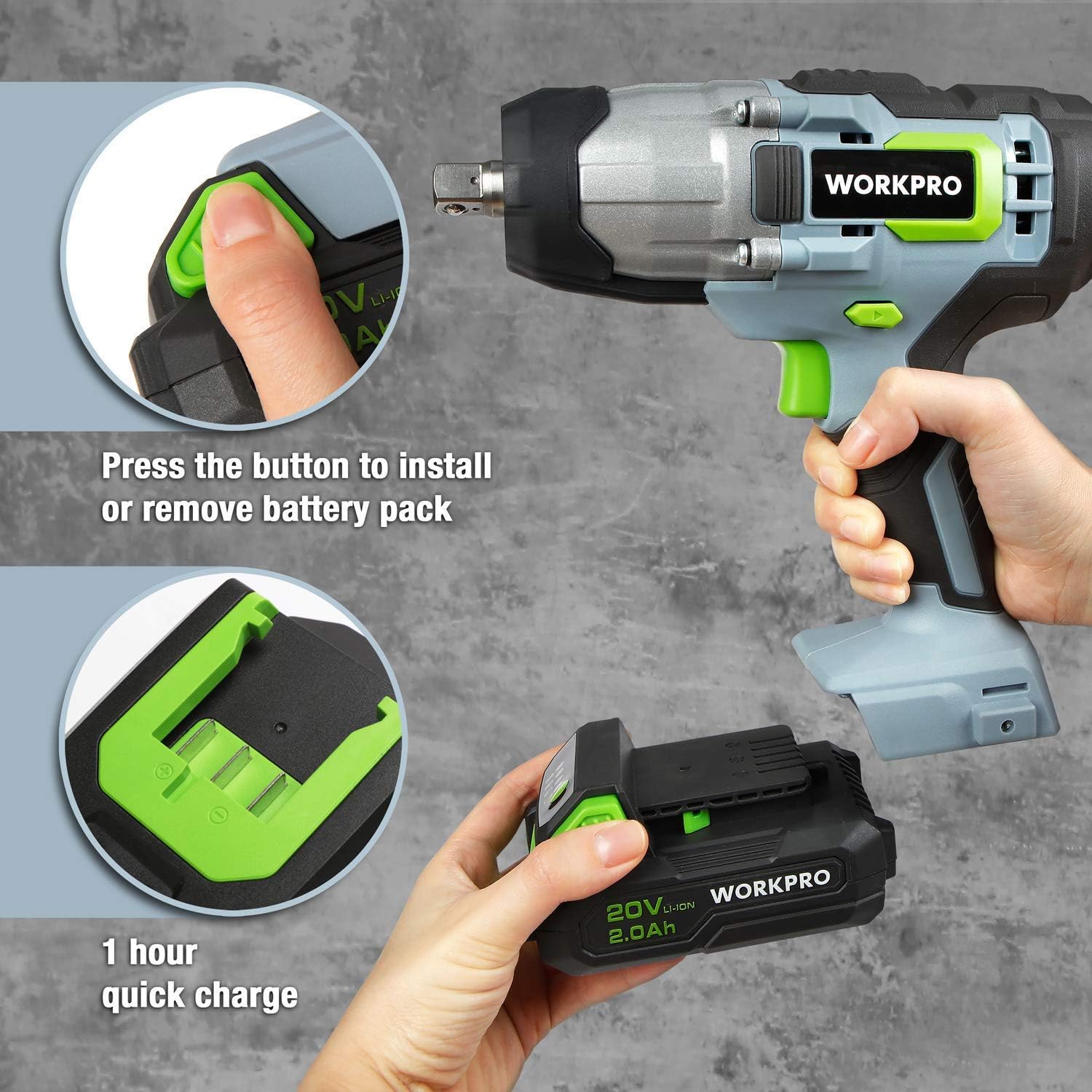20V Cordless Impact Wrench, 1/2-inch, 320 Ft Pounds Max Torque, 2.0Ah Li-ion Battery with Fast Charger, Belt Clip W880463