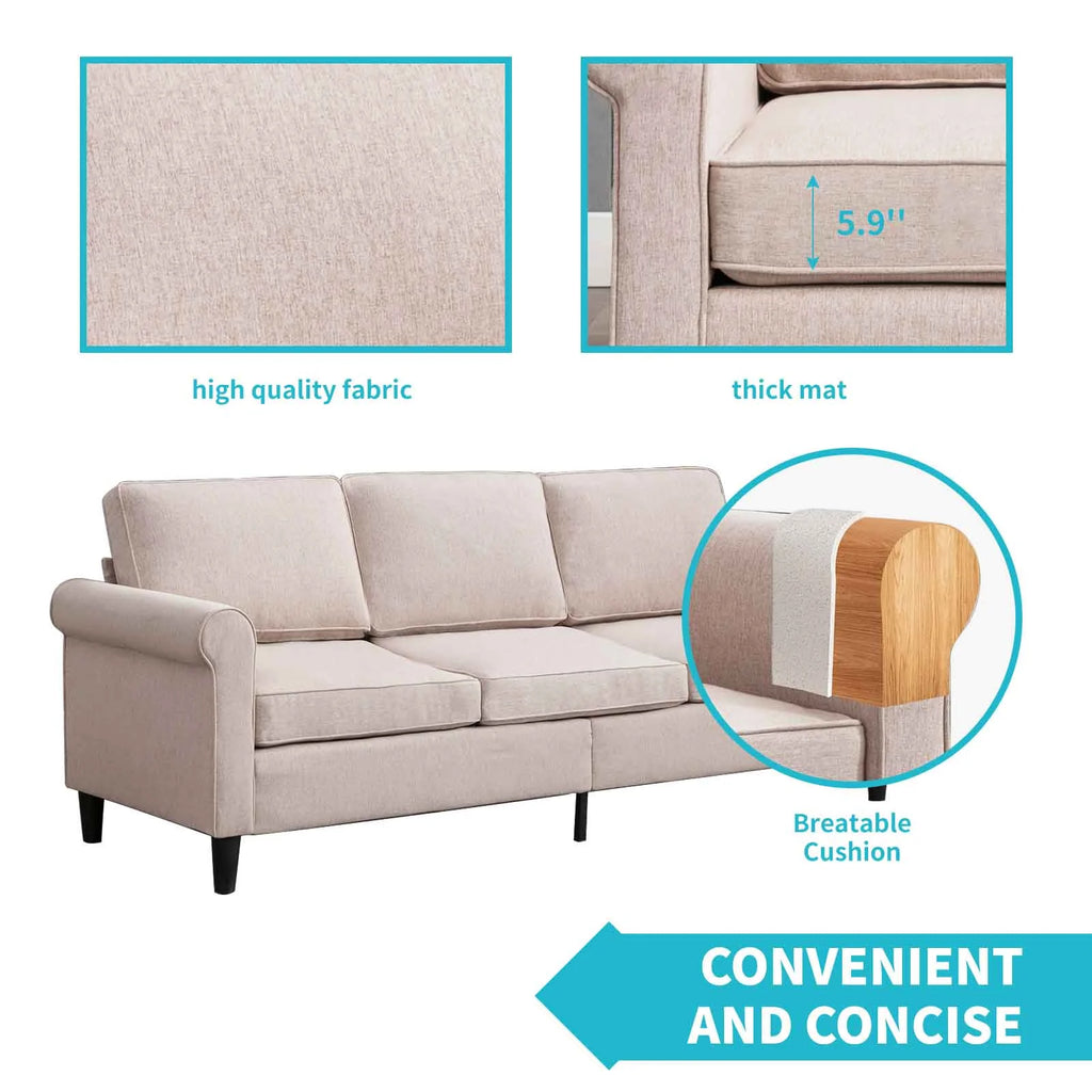 Linen Upholstered 3-Seater Sleeper Sofa with Cushion Q2808