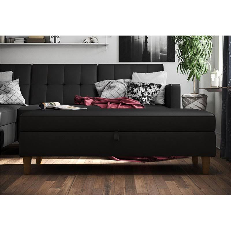 Black Faux Leather Storage Ottoman L63405