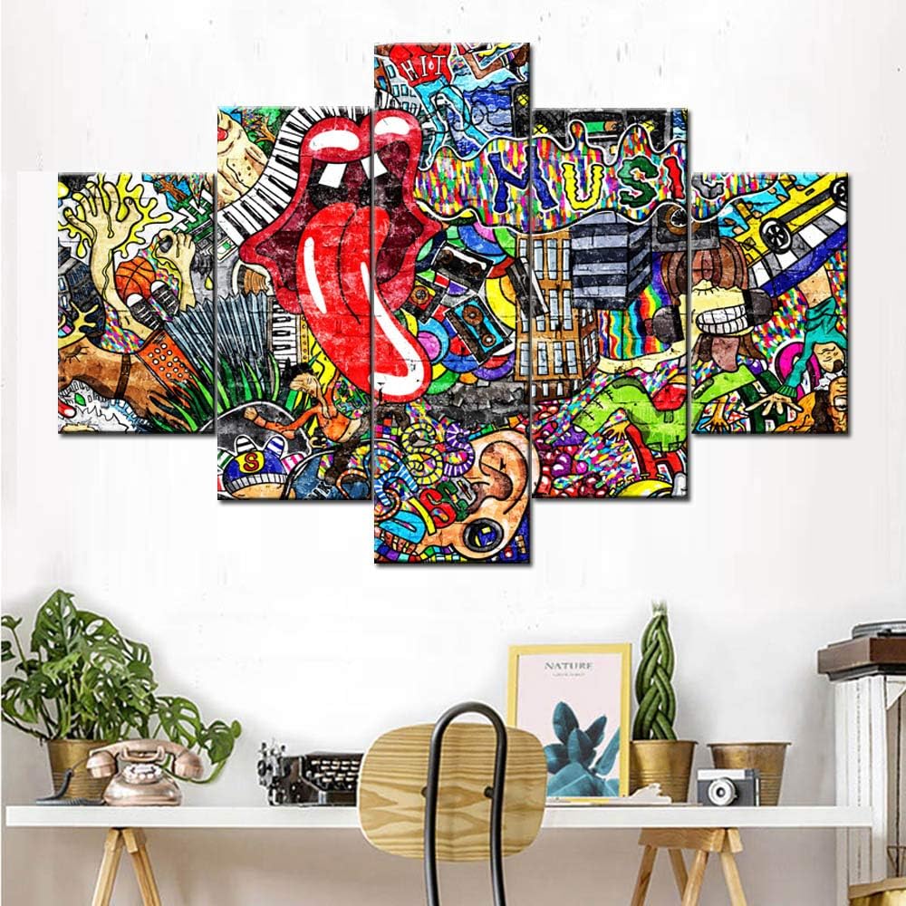 Black and White 5 Piece Canvas Wall Art Turntables Paintings E6524